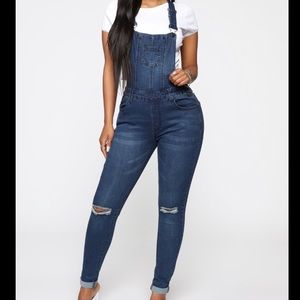 dark blue jean overalls